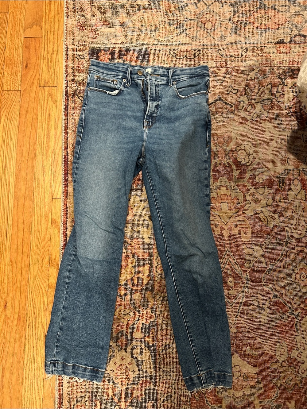 Good American raw hem straight jeans